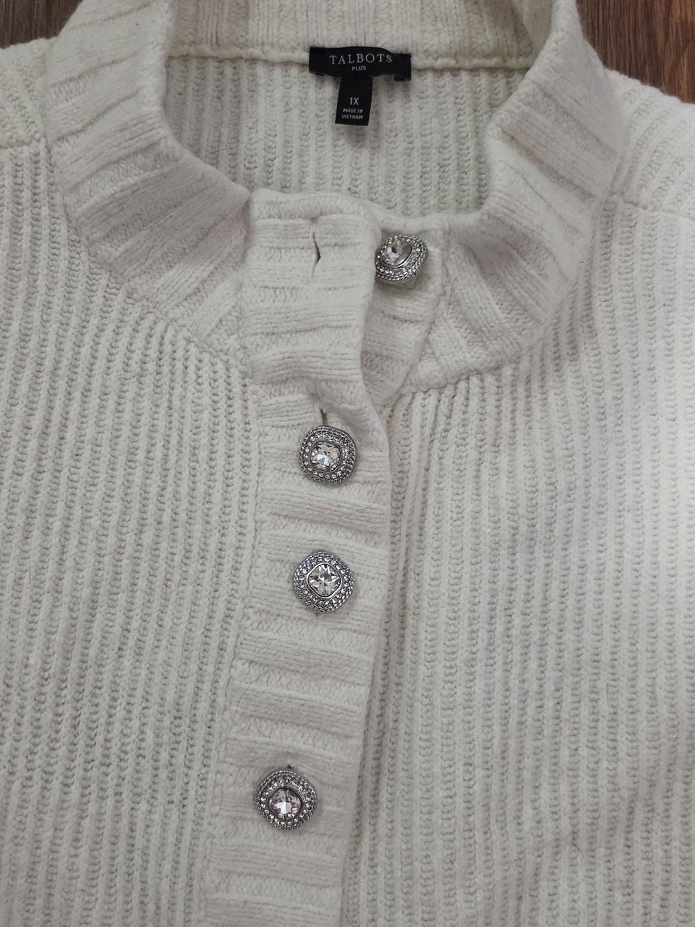 Talbots Plus Cream Ribbed Button-Up Sweater - Picture 2 of 6